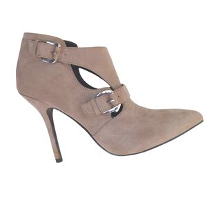 Guess Faux Suede Buckle Pointed Toe Stiletto Booties 8.5M Tan Brown